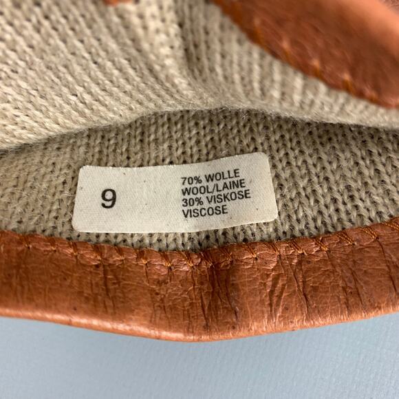 VINTAGE Size 9 Tan Leather Wool Viscose Gloves - Picture 4 of 4